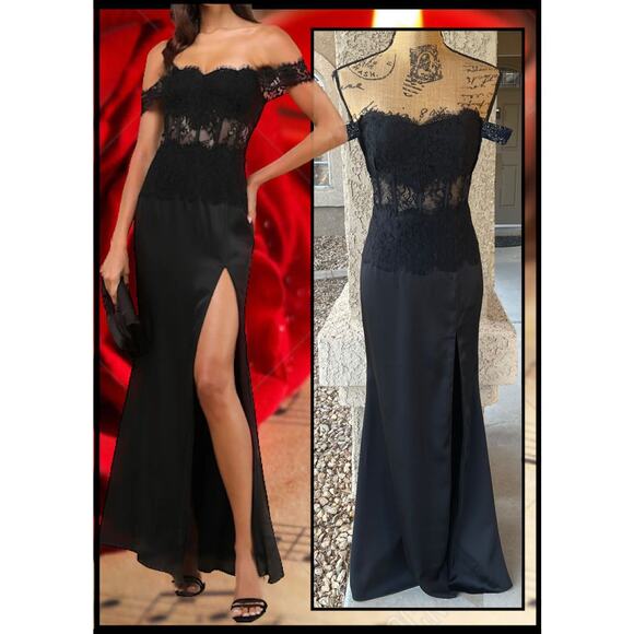 Lulus Exceptionally Exquisite Black Lace Off-the-Shoulder Maxi Dress Size M - Picture 2 of 9